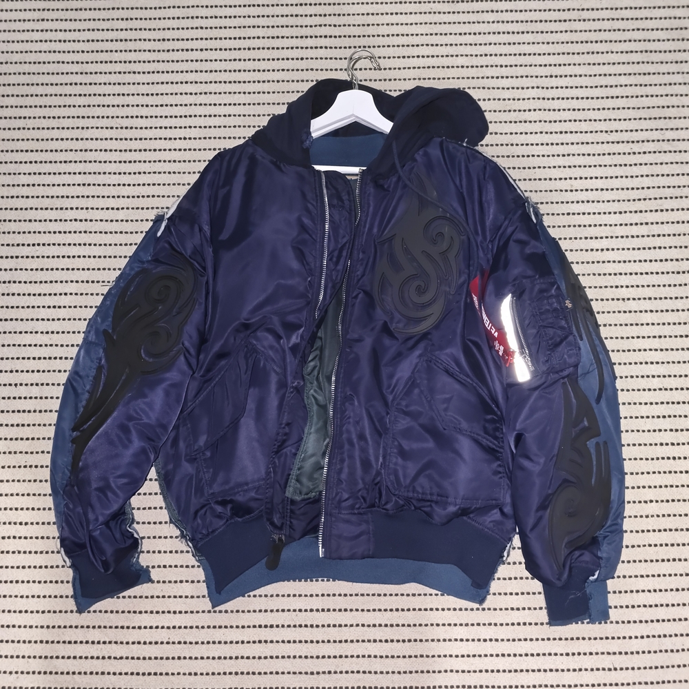 Vetements Navy Bomber Jacket with Black Accents
